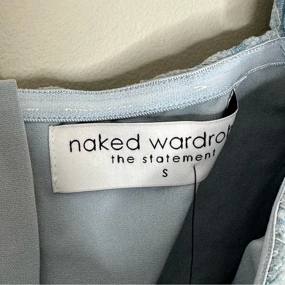 NAKED WARDROBE Velvet Lace Blue Long Sleeve Crop Top - Small - Picture 8 of 8